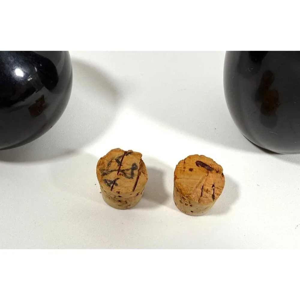 Mid Century Takahashi Black Lacquered Teardrop Salt & Pepper Shakers Japan FLAWS
